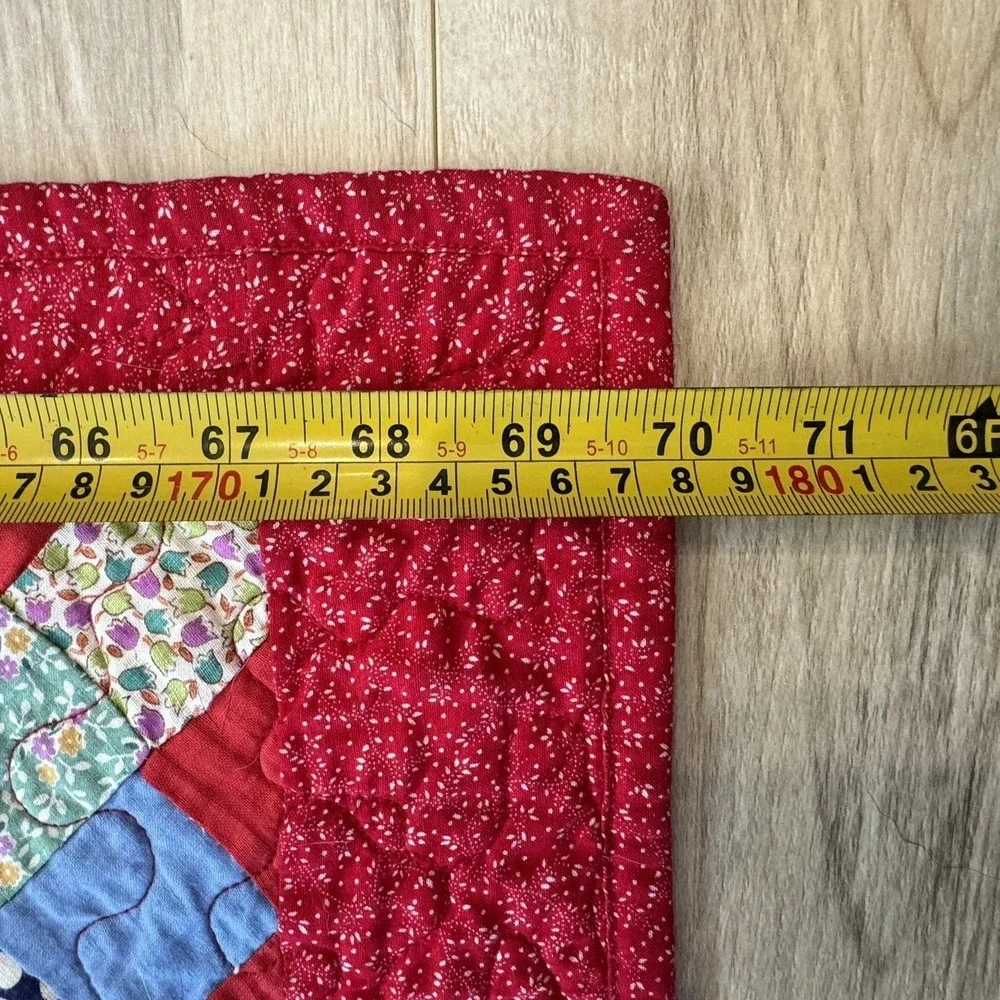Handmade Patchwork Quilt Red Scrappy Postage Stamp Style 70